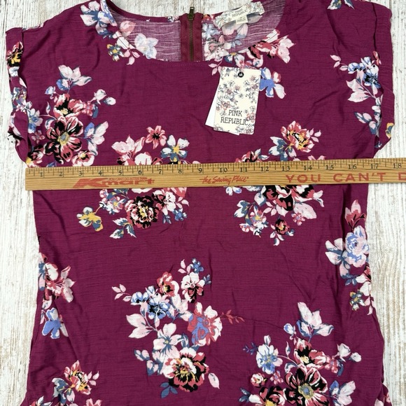 NWT Pink Republic Size S Womens Floral Short Sleeve Back Zip Lightweight Top - Picture 7 of 8